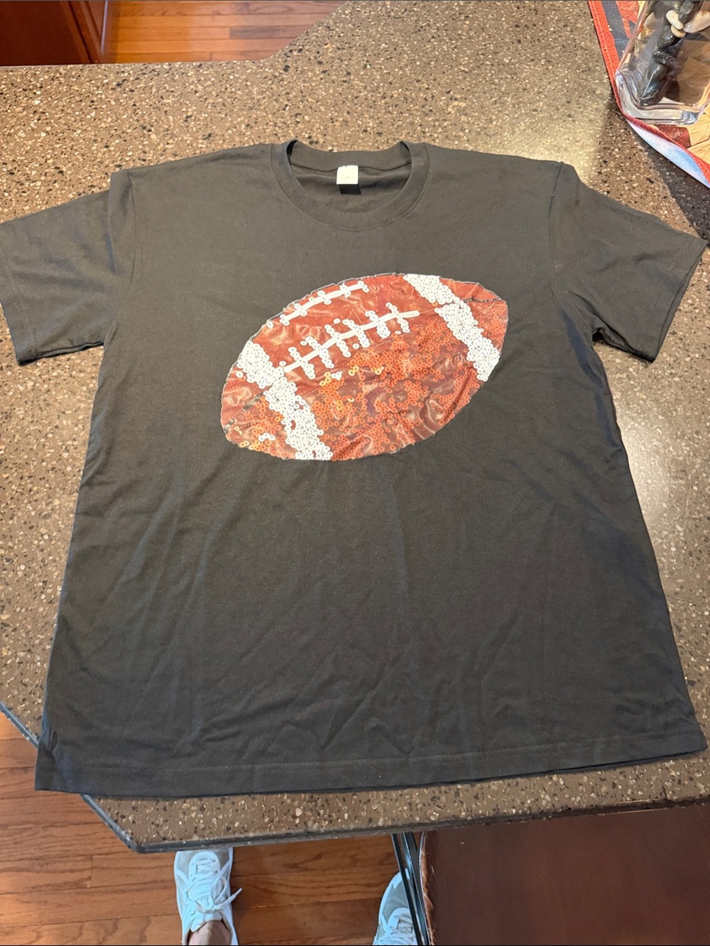Black Sequin Football Graphic women’s T-Shirt